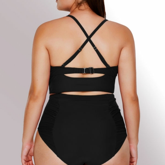 Women's Black Strappy High Waist 2 Piece Bathing Suit Size XL - Picture 2 of 6